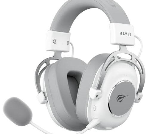 Havit Headphone Fone de Ouvido H2002YG White, Quad-Mode, Sem Fio e Com Fio, Wireless 2.4GHz, Bluetooth, USB, 3,5mm, Gamer, com Microfone Destacável Com Cancelamento de Ruído, Falante 50mm, Branco