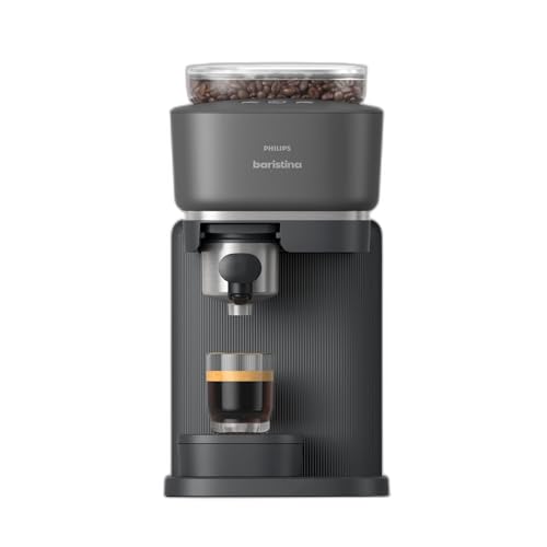PHILIPS Baristina Máquina de café expresso, moer, compactar e preparar feijão de café com um só golpe, compacta, pressão da bomba de 16 barras, rebarbadora automática, preto com porta-filtro preto