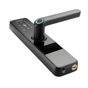 AUXOM Fechadura Digital Biométrica Inteligente Tuya Wi-Fi, 5 em 1 com Senha, Cartão, Chave e APP, Tela Touch e Maçaneta – Para Apartamentos, Quartos, Escritórios e Portas Residenciais