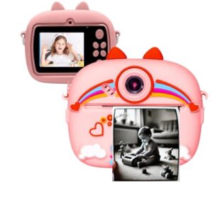 Camera Fotografica Infantil Digital que Imprime Mini Maquina Instantanea para Criança vem com Canetinhas e Rolos para Impressao (Rosa)