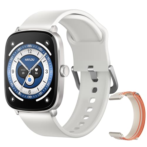 HAYLOU RS5 Smartwatch,2.01"AMOLED Display Bluetooth Telefone Chamada Relógio Inteligente para Homens e Mulheres,Duas Alças,Assistente de Voz,IP68(Branco)