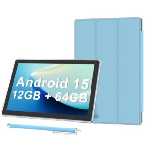 Tablet Android 15 de 10 polegadas com capa, 10 GB de RAM + 64 GB de ROM (expandir para 1 TB), tablets com processador Quad Core, 5G WiFi 6, BT5.0, tela HD de 1280 x 800, 6000 mAh, câmera dupla, GMS