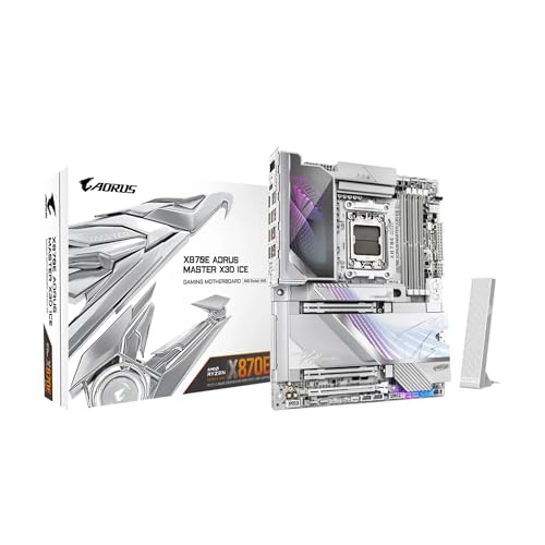 GIGABYTE Placa mãe X870E AORUS Master X3D ICE AMD AM5 LGA 1718 ATX, suporta processadores AMD Ryzen 9000/8000/7000, DDR5, fase de alimentação 18+2+2, 5X M.2, PCIe 5.0, WIFI7, 10GbE, garantia de 5 anos