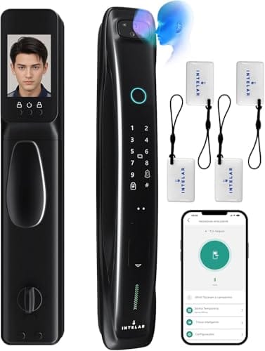 Fechadura Inteligente Digital 7 em 1, Preta, com Reconhecimento Facial 3D, Câmera, Aplicativo, Cartão IC, Senha, Chave Física Alto Padrão Great Home