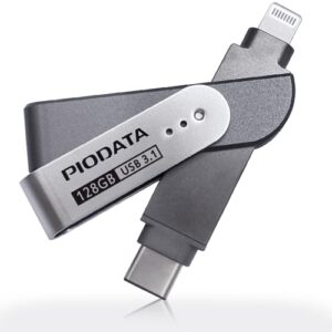 PioData iXflash 128 GB MFi Certified Flash Lightning e USB Tipo C Pen Drive para iPhone/iPad/Mac/PC Armazenamento Externo Foto Stick