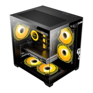Gabinete Gamer Aquário Lateral Vidro Espaçoso Grande Preto