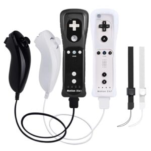 2 Pack Wii Controllers with Motion Plus, includes Black and White Wii Remotes and Wii Nunchucks
