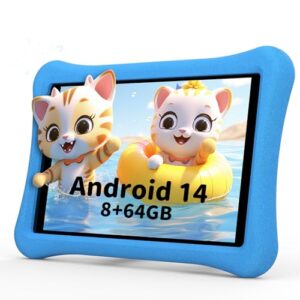 Tablet infantil para crianças de 3 a 7 anos: tablet Android 14 de 10 polegadas 6000 mAh, 8 GB + 64 GB + 1 TB expansível para crianças com espaço infantil, controle parental, HD, câmera dupla, WiFi