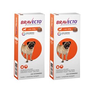 Bravecto Anti Pulgas e Carrapatos - Comprimido mastigável 250 mg - Para cães com 4,5-10kg - Pack com 2 Unidades