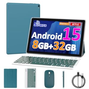 Tablet Android 15 de 10 polegadas, 8 GB de RAM, 32 GB ROM, CPU quad-core potente, tela de resolução de 1280 x 800, câmera de 8 MP, bateria de 6000 mAh, tablets 2 em 1 com teclado, capa, mouse, laptop