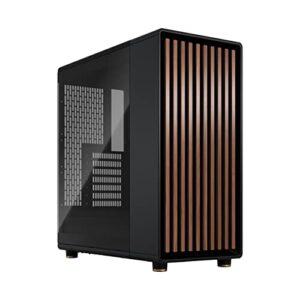 Fractal Design North Charcoal Black Vidro temperado escuro - Frente de madeira de nogueira genuína - Painel lateral de vidro - Dois ventiladores PWM de aspecto de 140 mm incluídos - USB tipo C - ATX