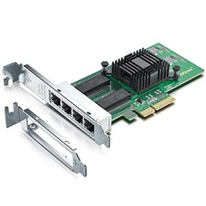 Placa de rede H!Fiber Gigabit de 4 portas com chip Intel I350, placa de rede de 1 Gb Compare com Intel I350-T4 NIC, portas Quad RJ45, PCI Express 2.1 X4, placa Ethernet com perfil baixo para