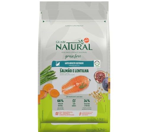 GUABI NATURAL GRAIN FREE GATO CASTRADO SALMÃO E LENTILHA 7,5kg