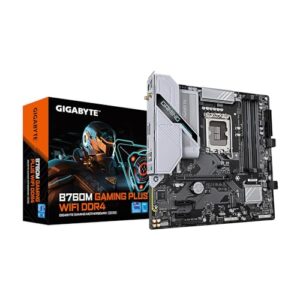 GIGABYTE Placa-mãe B760M Gaming Plus WiFi DDR4 LGA 1700 Intel B760 M-ATX com DDR4, 2* M.2, PCIe 4.0, USB 3.2 Gen 1 Type-C, WiFi 6 GbE LAN, Q-Flash Plus, PCIe EZ-Latch
