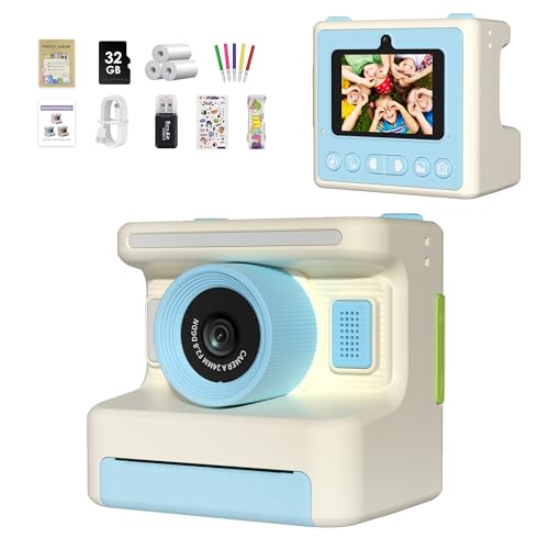 Câmera infantil com impressão instantânea, câmera de impressão instantânea para crianças com cartão SD de 32 GB, presente infantil para crianças de 6 a 12 anos, impressão em escala de cinza, sem