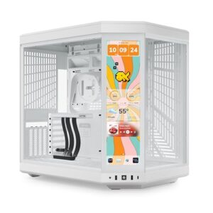 HYTE Capa estética moderna Y70 Touch Infinite Dual Chamber ATX Mid Tower com tela sensível ao toque LCD 2,5K integrada - Branca de Neve