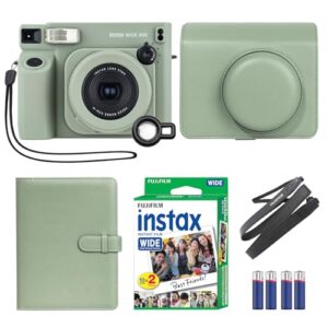 Fujifilm Câmera instantânea INSTAX Wide 400 verde + pacote de acessórios MiniMate e capa personalizada compatível + filme Fuji, pacote econômico, 20 folhas, conjunto de acessórios com álbum