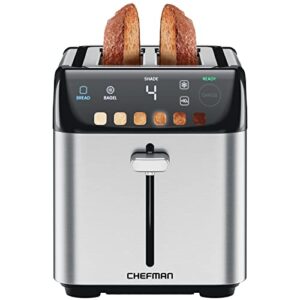 Torradeira digital Chefman Smart Touch de 2 fatias, 6 configurações de sombra, torradeira de aço inoxidável para 2 fatias com compartimentos extra largos, torradeira de pão grosso e torradeira para ba