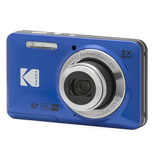 KODAK Câmera digital PIXPRO FZ55-BL de 16 MP, zoom óptico de 5x, ângulo amplo de 28 mm, 1080p, bateria de íon de lítio Full HD, câmera de vlogging LCD de 2,7 polegadas (azul)