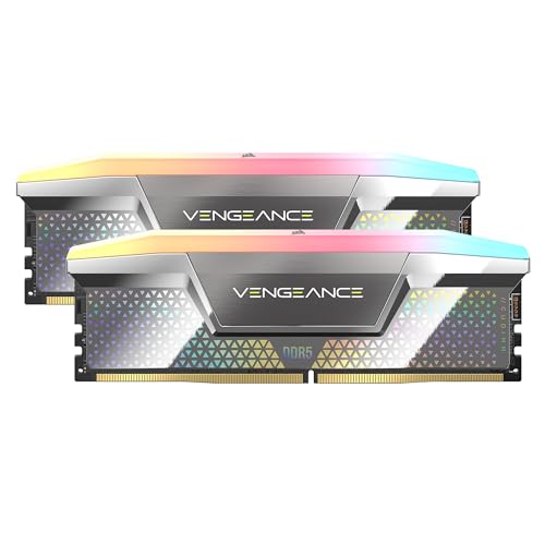 CORSAIR Memória de computador desktop Vengeance RGB DDR5 CUDIMM 48GB (2x24GB) 8000MHz CL38 1,4V Intel XMP - Prata (CMHC48GX5M2X8000C38)