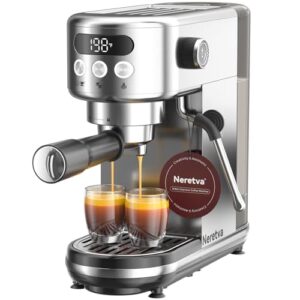 Neretva Máquina de café expresso de 20 bar com espuma de leite a vapor com visor de temperatura visível 1,247 g, tanque de água destacável para casa máquina de café 1350 W, máquina de café expresso