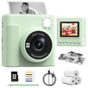 TIATUA Câmera De Impressão Instantânea Infantil, Presentes De Natal E Aniversário Para Meninos E Meninas, Câmera Digital Infantil De Vídeo Hd 1080P Com Papel Para Impressão E Cartão 32G, Brinquedo