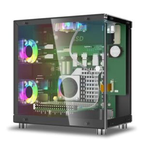 Elecrow Mini capa de PC para Raspberry Pi 5 - capa de alumínio com 3 ventiladores, tela OLED de 1,3 polegadas, SSD PCIe M.2 NVMe 2230/2242/2260/2280, suporte RTC, acesso total à porta, gabinete