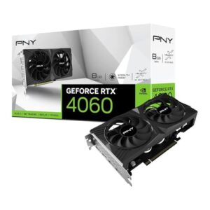 Placa de Vídeo PNY RTX 4060 Verto 2x, 8GB, DDR6 - VCG40608DFXPB1-O Dual Fan DLSS 3 (128 bits, PCIe 4.0, GDDR6, HDMI/DisplayPort, suporta 4K, 2 compartimentos)