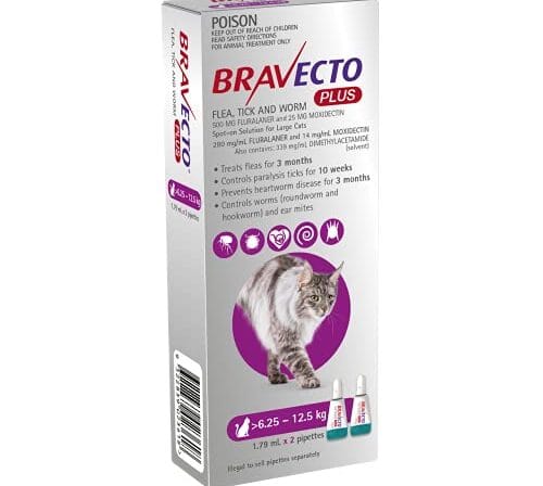 BRAVECTO CAT PLUS 500 mg 6,25-12,5 kg roxo (2 unidades)