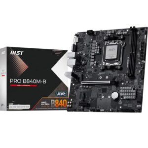MSI Placa-mãe PRO B840M-B, mATX - Suporta processadores AMD Ryzen 9000/8000/7000, AM5 - DDR5 Memory Boost (8000+ MT/s OC), PCIe 4.0 x16, M.2 Gen4, LAN 2.5G