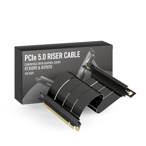 LINKUP Cabo Riser PCIE 5.0 | para montagem vertical de GPU | Ângulo reto | Placa gráfica pronta para GPU | Usável com PCIe 4.0 e RX9070/RTX5090 | 30 cm (comprimento total: 34 cm)