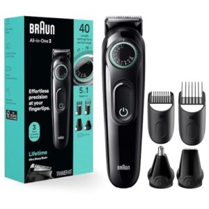 Braun Kit de estilo multifuncional Série 3 3450, aparador 5 em 1 para homens com aparador de barba, aparador de orelha e nariz, aparador de cabelo e mais, lâmina ultra-afiada, configurações de