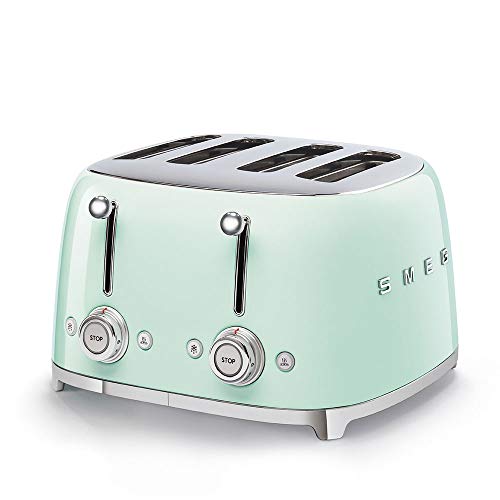 Smeg Torradeira Estilo Retro Estética Anos 50, 4 Fatias, 6 Predefinições, Fendas Extra Largas, Verde Pastel Tsf03Pgus