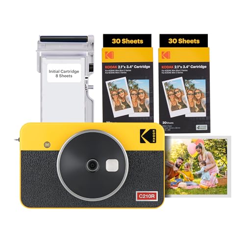 Kodak Mini Shot 2 Retro - Câmera Instantânea e Impressora Fotográfica 2 em 1 (60 folhas), foto 5,3 x 8,6cm, compatível iOS e Android, Bluetooth, 4PASS alta definição e acabamento laminado - Amarela