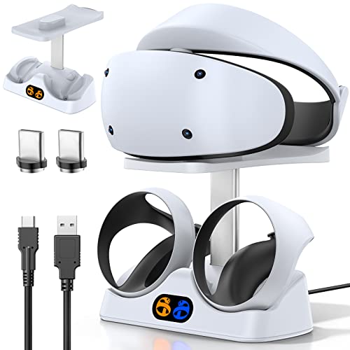 Base de carregamento de controle para PS5 VR2, estação de carregamento PSVR 2 com suporte para fone de ouvido VR, carregador de controle PS VR2 para acessórios PSVR2 com indicador LED, 2 fechos