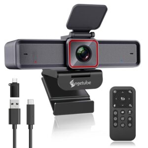 Angetube Webcam 4K com rastreamento AI, câmera web 4K com controle remoto/zoom digital 10X 1080p 60fps webcam com USB 3.0 HDR/microfones com cancelamento de ruído duplo para chamadas de