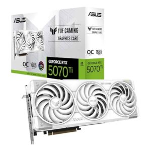 ASUS Placa gráfica para jogos TUF Gaming GeForce RTX ™ 5070 Ti 16GB GDDR7 White OC Edition (PCIe® 5.0, HDMI®/DP 2.1, slot 3.125, componentes de nível militar, revestimento protetor PCB, ventiladores