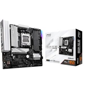ASRock Placa-mãe B850M Pro RS Micro-ATX AM5, suporte AMD Ryzen 9000/8000/7000, DDR5 8000+ (OC), PCIe 5.0, WiFi 6E, LAN 2.5G, USB 3.2 Gen2 Tipo-C