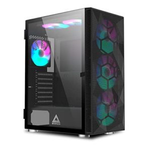 Montech X3 Mesh 6 peças, 3 x 140 mm e 3 x 120 mm ventoinhas de iluminação RGB fixa ATX Mid-Tower PC Gaming Case, USB3.0, painel lateral de vidro temperado aberta, alto fluxo de ar, preto