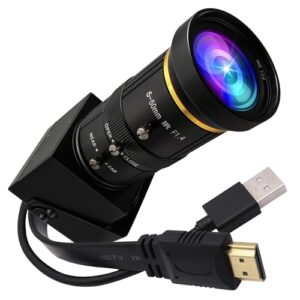 ELP Câmera HDMI USB 4K com zoom manual, câmera teleobjetiva de saída dupla para projetor de TV de computador 5-50 mm, câmera com zoom 10X, mini câmera Lightburn, câmera de segurança USB industrial
