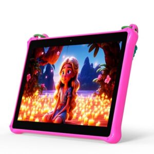 PRITOM Tablet infantil de 10 polegadas Android 13 com cordão de 64 GB, Quad-Core, tela HD IPS, WiFi, câmera dupla, tablet infantil para crianças maiores de idade (rosa)