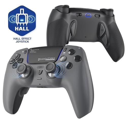 HEXGAMING PHANTOM Pro Controller with 4 Remappable Buttons, 6 Remapping Profiles, 8 Interchangeable Analog Stick, and Adjustable Triggers Compatible with ps5, PC, Mobile - Hall Effect Shadow Gray