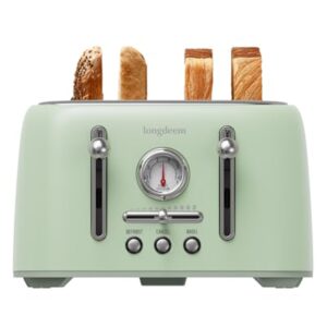 LONGDEEM Torradeira Retrô De 4 Fatias Com Aberturas De 4 Cm De Largura - 6 Configurações De Torradas Com Função Bagel, Corpo De Aço Inoxidável, Botão De Descongelar/Cancelar E Bandeja De Migalhas,