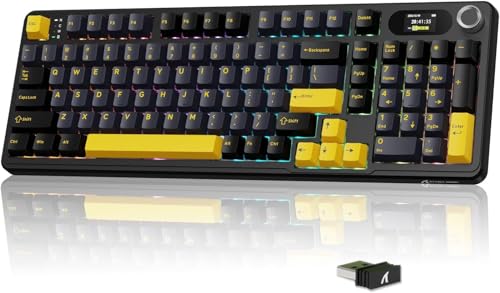 ATTACK SHARK X98 PRO Teclado mecânico sem fio para jogos com tela inteligente,botão de mídia, RGB,2,4 GHz/USB-C/BT5.0,com vedação,interruptor linear hot-swap,teclas PBT para PC e Mac Gamer(Preto)