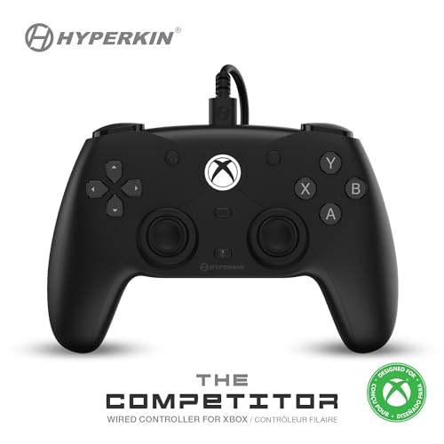 Hyperkin Competitor Wired Controller - Officially licensed Controller for use with Xbox Series X|S, Xbox One, Windows 10|11, PC, Video Game Controller with Hall Effect Sticks, 3.5MM. (Black)