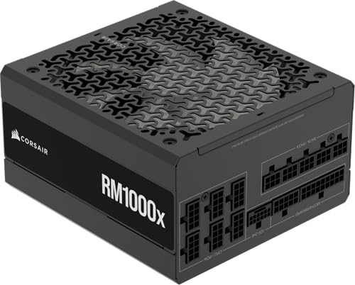 Corsair RM1000x ATX 3.1 PCIe 5.1 Fonte de alimentação totalmente modular 1000W – Baixo ruído, eficiência dourada Cybenetics, conector nativo 12V-2x6 – Preto