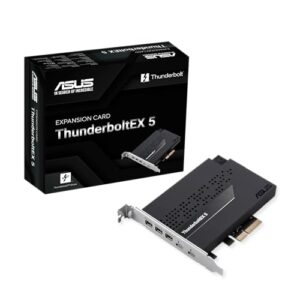 ASUS Placa de expansão ThunderboltEX 5 – Duas portas Thunderbolt™ 5 USB-C, largura de banda de 120 Gbps, DisplayPort™ 2.1, PCIe 4.0 x4, USB4®, compatível com placas-mãe Intel 800 Series