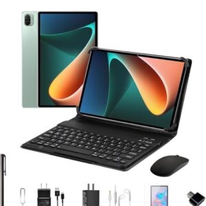3 em 1 Tablet Pad 5 Pro, 10.1 Polegada Android 13 Tablet, 8GB+256GB com Teclado Capa Mouse, Processador Octa-Core, 32MP/16MP Câmera 8800mAh Bateria Dual SIM Slot (Verde)