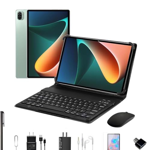 3 em 1 Tablet Pad 5 Pro, 10.1 Polegada Android 13 Tablet, 8GB+256GB com Teclado Capa Mouse, Processador Octa-Core, 32MP/16MP Câmera 8800mAh Bateria Dual SIM Slot (Verde)