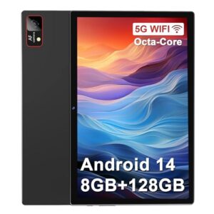 Tablet Android 14 mais recente 2025 - tela de 10,1 polegadas, 128 GB + 8 GB de RAM, processador Octa-Core, WiFi 5G, bateria de 7000 mAh, tela HD, Bluetooth/GPS/câmera de 13 MP